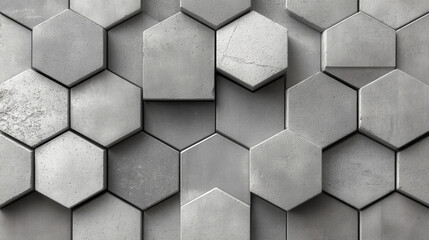 Textured grey hexagonal concrete tiles create modern and stylish backdrop, perfect for contemporary designs and architectural projects