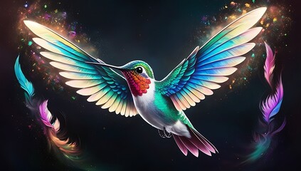 Fototapeta premium Rainbow Hummingbird Soaring Through Cosmic Dust