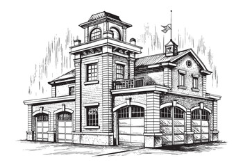 Fire Station sketch hand dawn drawing vector illustration