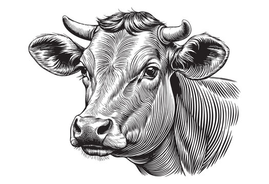 cow bull farm sketch hand dawn drawing vector illustration