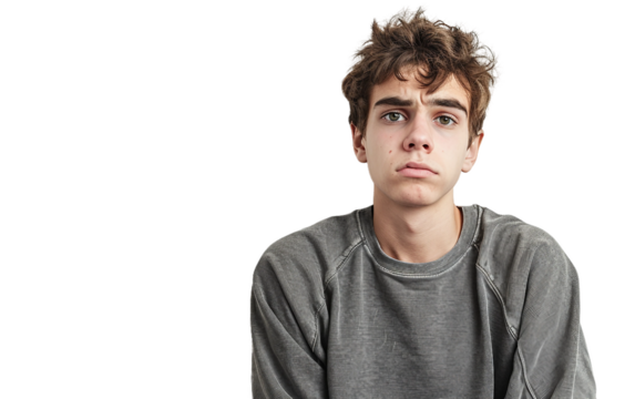 Person with a Vacant Stare and Sagging Shoulders Isolated on Transparent Background PNG.