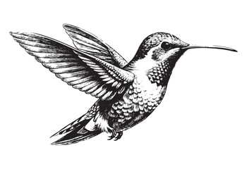 Fototapeta premium Hummingbird sketch hand dawn drawing vector illustration