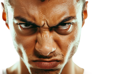Person Showing a Serious Look with Clenched Jaw Isolated on Transparent Background PNG.