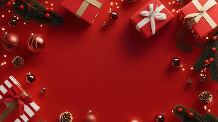 red christmas background with gift boxes