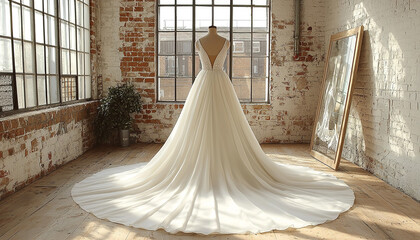 Fashionable bride in elegant wedding dress indoors beauty generated by AI