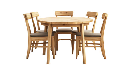 Compact dining wooden kitchen table with chairs isolated on transparent background