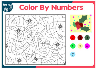 Fototapeta premium children's educational tasks, games. puzzle. coloring by numbers. Christmas tree. Christmas balls. penguin. deer. 