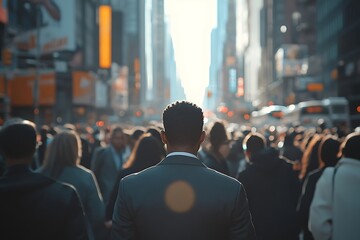 New York City Commuter Forward Motion Through Dense Crowd
