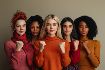 Fototapeta premium group of women doing fist pump, woman day, generative ai