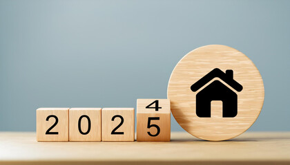 2025 Real Estate Market and Housing Goals: Wooden Blocks with Home Icon