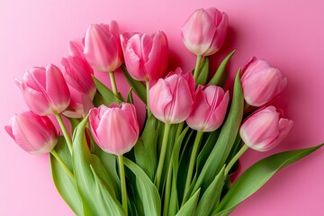 Fototapeta premium Elegant pink tulips bouquet on soft pastel background for valentine s day and special occasions