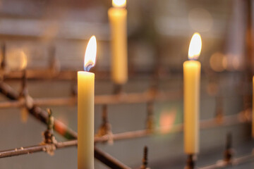 burning candles in the church