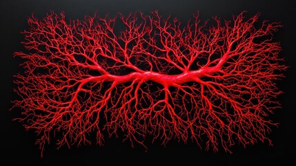 Intricate Red Organic Structure on Dark Background with Branching Design