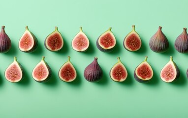 Fresh Figs Arranged on a Green Background for Food Photography