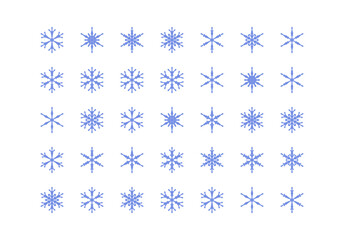 Set of cute snowflake icons on isolated background New Year ornament Symbols for mobile apps and website design. Flat snowflake icons, silhouette.