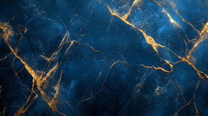 Dark blue marble background with golden veins for elegant design projects