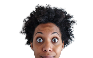 Individual with Wide Eyes and Subtle Smile Isolated on Transparent Background PNG.