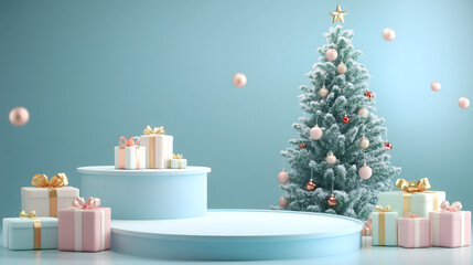 christmas tree decorations and a exhibition booth
