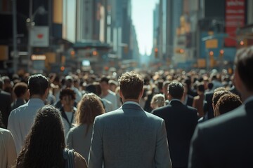 NYC Street Scene Diverse Crowd, Back View Perspective