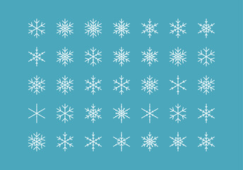 Set of cute snowflake icons on isolated background New Year ornament Symbols for mobile apps and website design. Flat snowflake icons, silhouette.