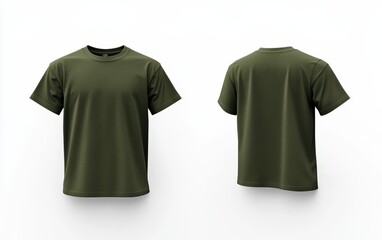 Fototapeta premium Blank green t-shirt mockup, front and back view, 3D rendering, white background
