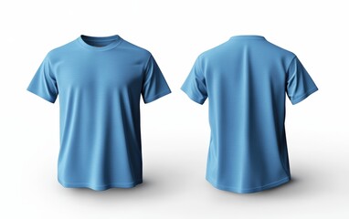 Naklejka premium Blank light blue t-shirt mockup, front and back view, 3D rendering, white background