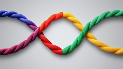 Colorful Twisted Ropes Creating a Vibrant Pattern on Gray Background