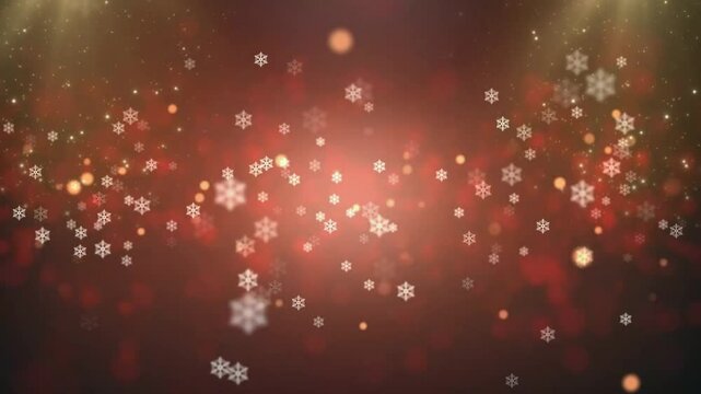 &Eacute;toiles de neige blanches suspendues en mouvement sur fond rouge lumineux, ambiance festive et hivernale - c&eacute;l&eacute;brations de No&euml;l et f&ecirc;tes de fin d'ann&eacute;e d&eacute;cembre.