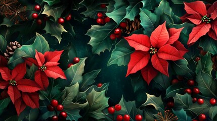 Christmas Floral Arrangement with Poinsettia and Holly