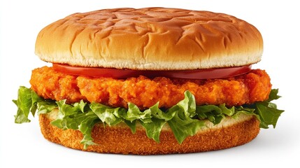 Vegan burger with lettuce, tomato, and plant-based patty, isolated on white for a wholesome, clean food look.