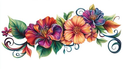 Obraz premium Vibrant Flower Bouquet Illustration - Colorful Floral Art