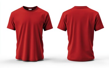 Blank red t-shirt mockup, front and back view, 3D rendering, white background 
