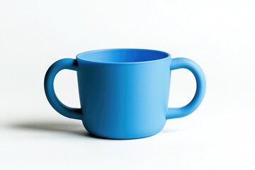 A Blue Plastic Cup With Two Handles For Children