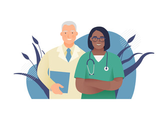 Medical Insurance. Male and Female Doctor. Modern Flat Vector Concept Illustration. Medical Specialists Concept.