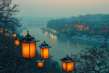 A solitary billboard on a highway bridge spanning a large river under clear skies