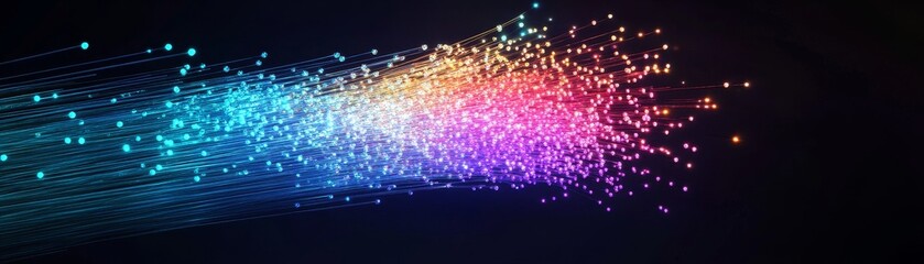 Obraz premium Colorful light trails with bright particles on dark background