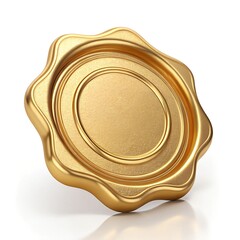A 3D rendering of a golden wax seal stamp with a smooth, reflective surface, symbolizing elegance and authenticity.
