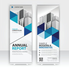 Modern design of annual report display stands showcasing professional graphics in an office environment