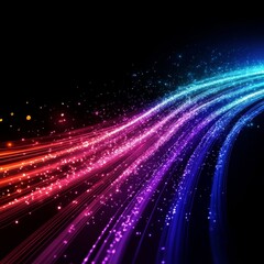 Obraz premium Colorful Light Waves with Sparkles in Dark Background Design