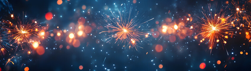 Obraz premium Silvester 2025 New year New Year's Eve Party background banner panorama long- firework fireworks on rustic dark blue night sky texture