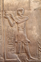 Wall relief showing a priest wearing an animal skin, Kom Ombo Temple Egypt
