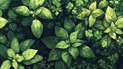 Green Leaves: A Close-Up View of Basil and Other Herbs