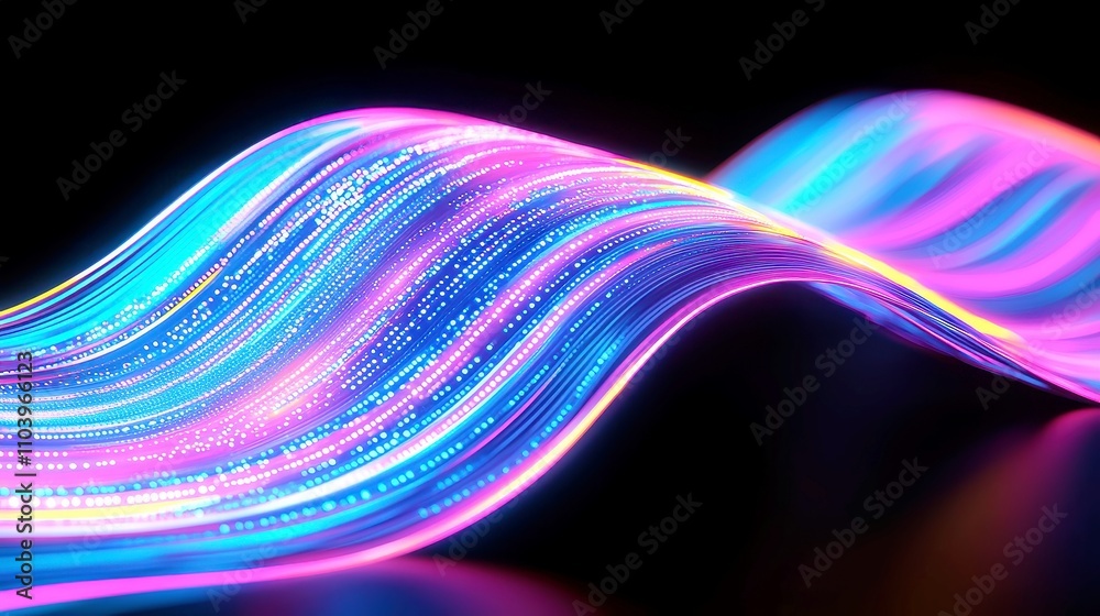 Poster vibrant digital wave, a dynamic display of colorful lines flowing in an abstract pattern, embodying 
