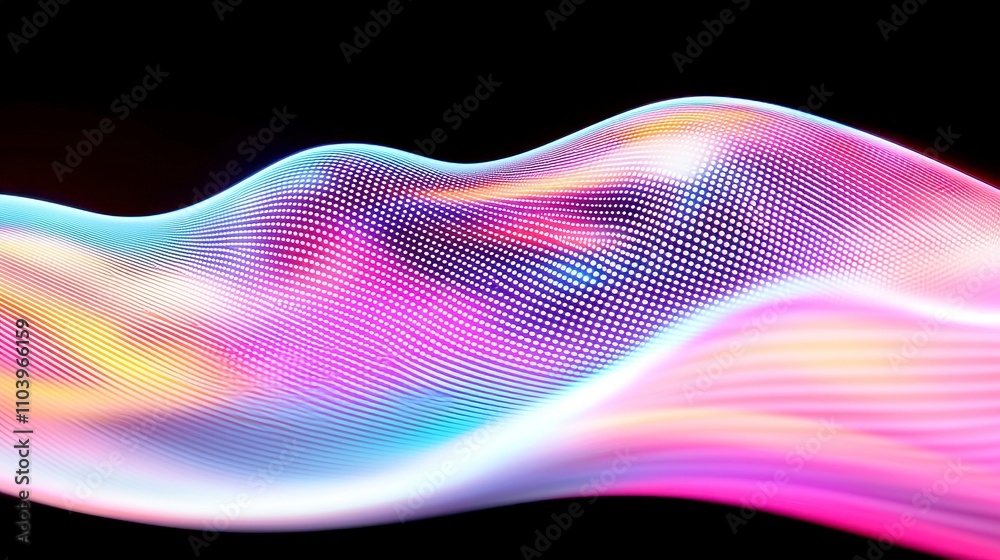Poster vibrant digital wave, a dynamic display of colorful lines flowing in abstract patterns, embodying a 