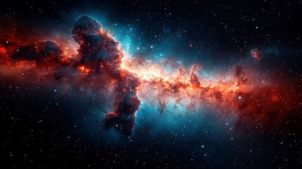 Obraz premium Cosmic Nebula Serenity, an expansive view of a vibrant cosmic nebula, swirling colors of blue, purple, and pink, deep space ambiance, perfect for immersive digital environments.