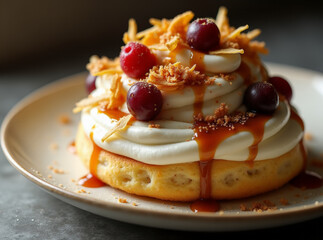 Sticky Rice Pavlova with Coffee Caramel,  Fusion menu ideas, desserts foods fusion 