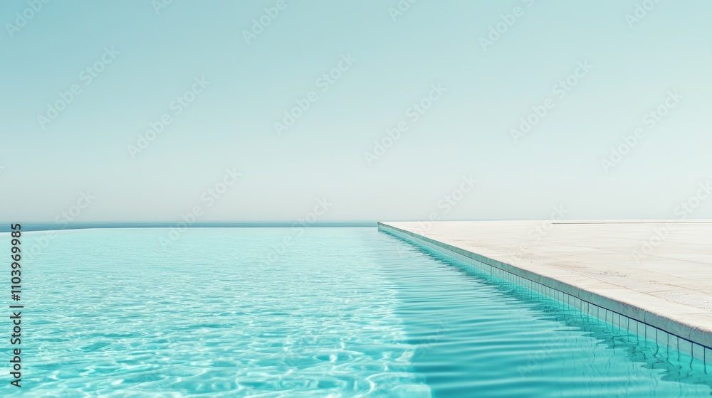 Poster tranquil turquoise water of infinity pool seamlessly blending with vast ocean horizon under a serene