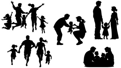 Stylish silhouette set of family