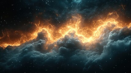 Fototapeta premium Dramatic display of fiery clouds illuminated against a dark night sky