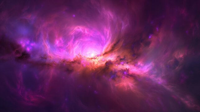 Swirling pink mist cloud in cosmos image. Fantastic foggy nebula glowing in cosmos photography scene wallpaper. Researching extraterrain locations concept photorealistic photo